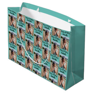 Gepersonaliseerde foto en naam Verjaardags Wrap Groot Cadeauzakje