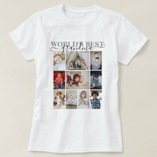 Gepersonaliseerde foto en tekst 10 Fotocollage T-shirt (Design voorkant)