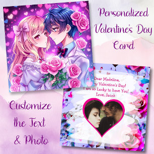 Gepersonaliseerde Foto en Tekst Anime Valentijnsda Kaart