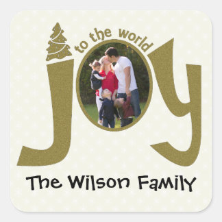 Gepersonaliseerde foto Glitter Joy to the World Vierkante Sticker