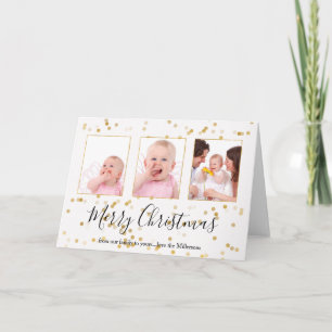 Gepersonaliseerde foto Gold Confetti Christmas Feestdagen Kaart