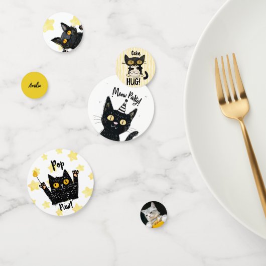 Gepersonaliseerde foto Grappig Black Cat Party Confetti (Groep)