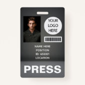 Gepersonaliseerde foto-ID Logo Journalist Press Pa Badge (Voorkant)