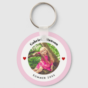Gepersonaliseerde Foto in Baby roze witte cirkelha Sleutelhanger