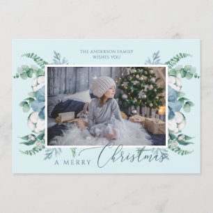Gepersonaliseerde foto Kerst met kerstflans Feestdagenkaart