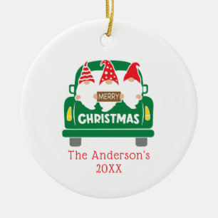 Gepersonaliseerde foto Kerstkabouters vrachtwagen  Keramisch Ornament