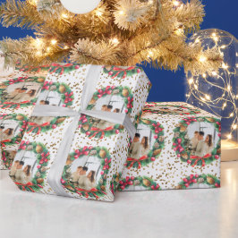 Gepersonaliseerde Foto Kerstkrans Sneeuw Cadeaupapier