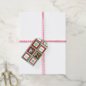 Gepersonaliseerde foto Kerstmis Rode en Groene Ple Cadeaulabel (Met Touw)