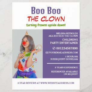 Gepersonaliseerde foto, kinderentertainer, clown flyer