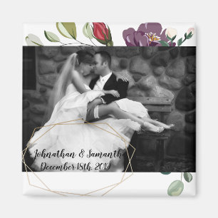 Gepersonaliseerde foto magneet witte rozen gouden 