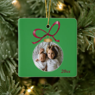 Gepersonaliseerde foto met jaar Custom Keepsake Keramisch Ornament