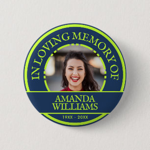 Gepersonaliseerde foto Modern Memorial Blauw Groen Ronde Button 5,7 Cm