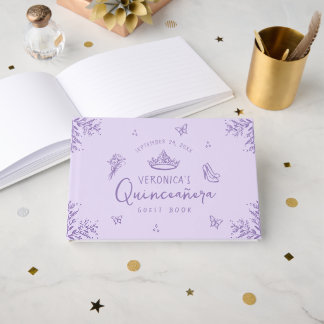 Gepersonaliseerde foto Paarse Quinceanera gastenbo Gastenboek