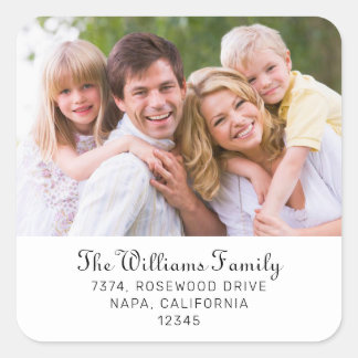 Gepersonaliseerde foto retour adres vierkante Stic Sticker