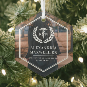 Gepersonaliseerde Foto RN Nursing School Afstudere Glas Ornament