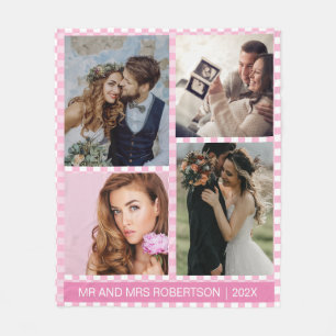 Gepersonaliseerde foto Roze en Wit Gingham Plaid Fleece Deken