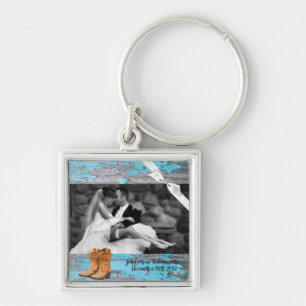 Gepersonaliseerde Foto Sleutelhanger Blauw Houten