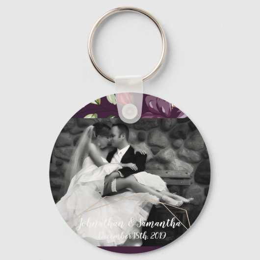Gepersonaliseerde foto Sleutelhanger Plum Paarse R (Voorkant)