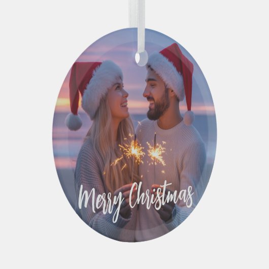 Gepersonaliseerde Foto & Tekst Kerstmis 2025 Aange Glas Ornament (Voorkant Rechts)