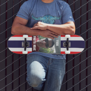 Gepersonaliseerde foto / tekst rood, wit en blauw skateboard