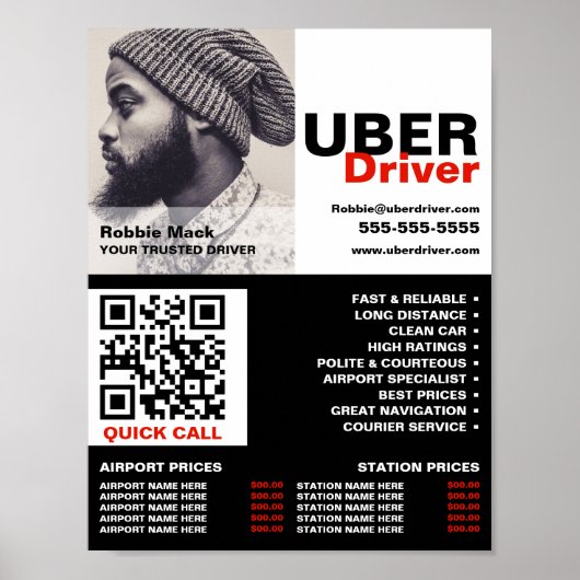 Gepersonaliseerde foto, Uber Driver - prijslijst Poster (Voorkant)