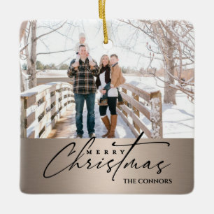 Gepersonaliseerde Foto Vrolijk Kerstscript Familie Keramisch Ornament