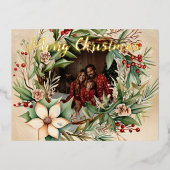 Gepersonaliseerde foto Waterverf Kerstkrans Folie Feestdagen Briefkaart (Voorkant)