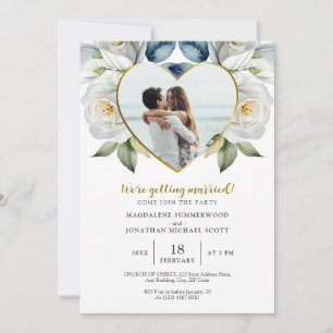 Gepersonaliseerde foto White Roses & Heart Lijst Kaart
