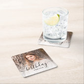 Gepersonaliseerde foto Zwart Script 18e verjaardag Vierkante Kartonnen Onderzetter (Insitu)