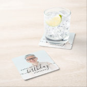 Gepersonaliseerde Foto Zwart Script 50e verjaardag Vierkante Kartonnen Onderzetter (Insitu)