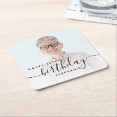 Gepersonaliseerde Foto Zwart Script 50e verjaardag Vierkante Kartonnen Onderzetter (Schuin)