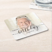 Gepersonaliseerde Foto Zwart Script 80e verjaardag Vierkante Kartonnen Onderzetter (Schuin)