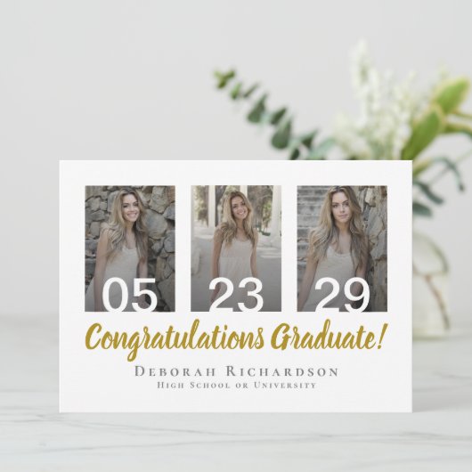 Gepersonaliseerde Fotocollage Modern Afstuderen Kaart (Staand voorkant)