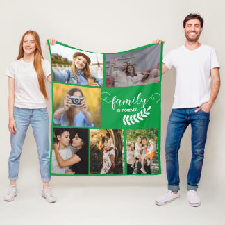 Gepersonaliseerde fotocollage, mooie familie groen fleece deken