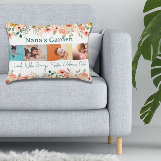Gepersonaliseerde fotocollage Nana oma's tuin Accent Kussen (Personalized Photo Collage Nana Grandma's Garden Accent Pillow)