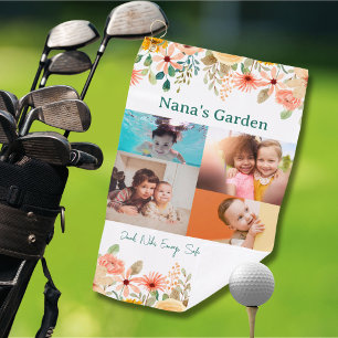 Gepersonaliseerde fotocollage Nana oma's tuin Golfhanddoek