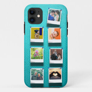 Gepersonaliseerde Fotocollage Turquoise Girly Tren iPhone 11 Hoesje
