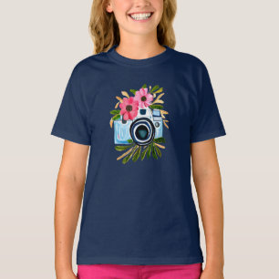Gepersonaliseerde fotografie vintage camera bloeme t-shirt