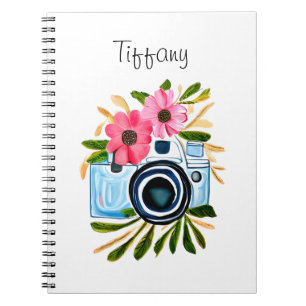 Gepersonaliseerde fotografie vintage camerabloemen notitieboek