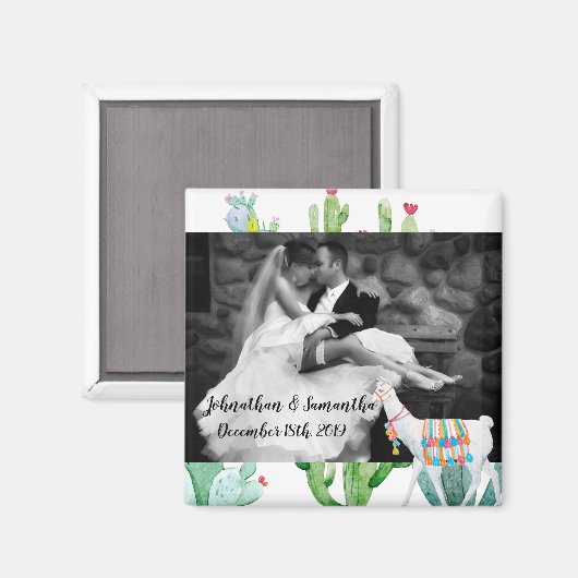 Gepersonaliseerde Fotomagneet Boho Llama Bohemian Magneet (Voorkant / Achterkant)