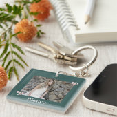 Gepersonaliseerde Fotonaam Pink Floral Hunter Gree Sleutelhanger (Voorkant Rechts)