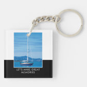 Gepersonaliseerde fotonaam Zwart Wit Modern Sleutelhanger (Achterkant)