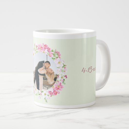 Gepersonaliseerde fotoweddenschapsdatum Bride Groo Extra Grote Beker (Voorkant rechts)