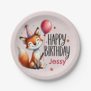 Gepersonaliseerde Fox Happy Birthday Paper Borden Papieren Bordje