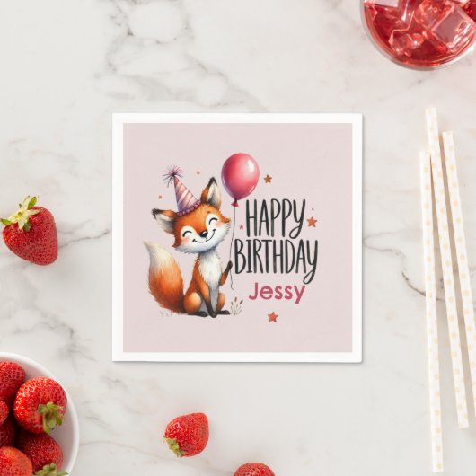 Gepersonaliseerde Fox Happy Birthday Servet (Insitu)