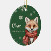 Gepersonaliseerde Fox Kerst Ornament met Snowflake (Rechts)