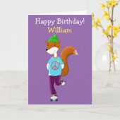 Gepersonaliseerde Fox op Roller Schaatsen Kaart (Gele Bloem)