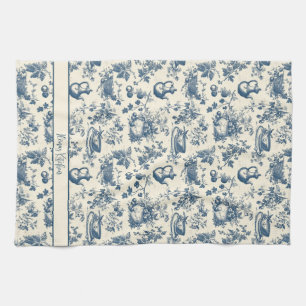 Gepersonaliseerde Franse Blauwe Toile Print Theedoek