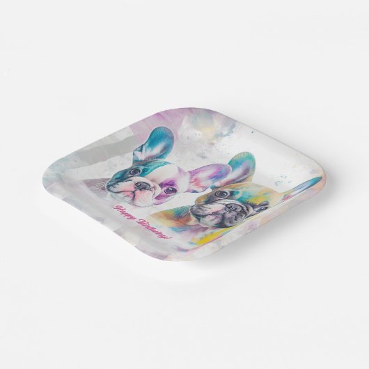 Gepersonaliseerde Franse Bulldog puppy servetten Papieren Bordje (Gebogen)