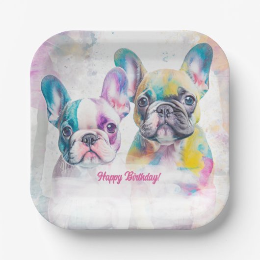 Gepersonaliseerde Franse Bulldog puppy servetten Papieren Bordje (Voorkant)